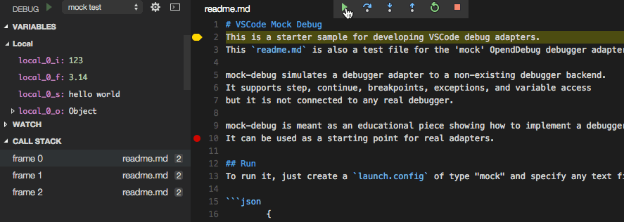 Mock Debugger running