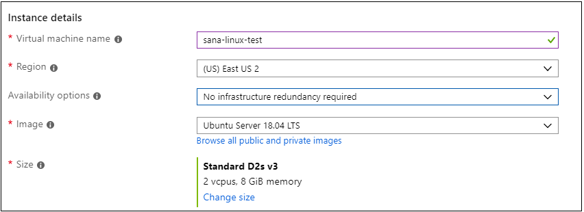 Virtual machine instance details