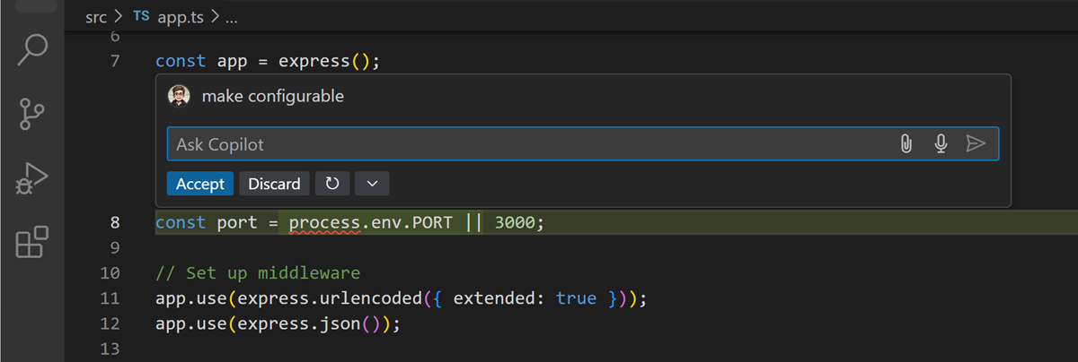 Screenshot of VS Code editor with the suggested code change.