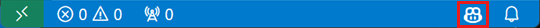 Screenshot showing the VS Code status bar, highlighting the Copilot icon that indicates Copilot is active.