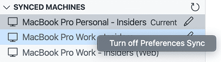 Settings Sync machines views