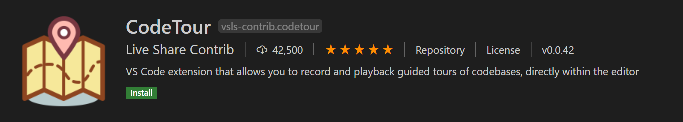 CodeTour extension in Extension Marketplace