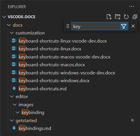 Filtering files in the File Explorer