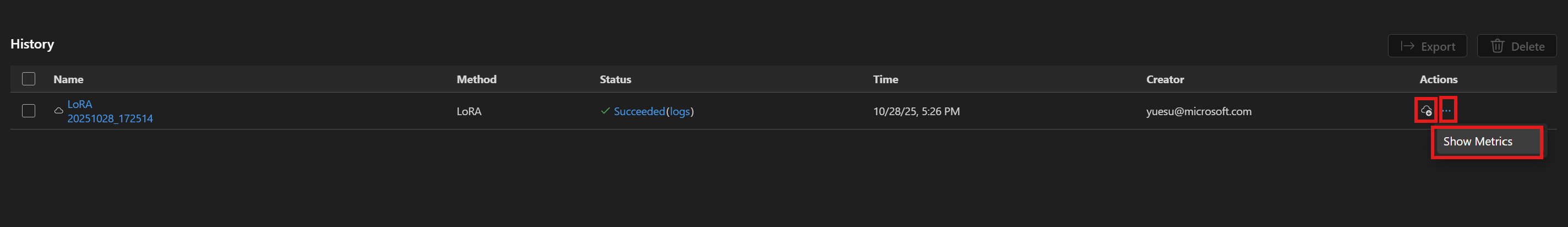 Screenshot of downloading adapter and showing metrics