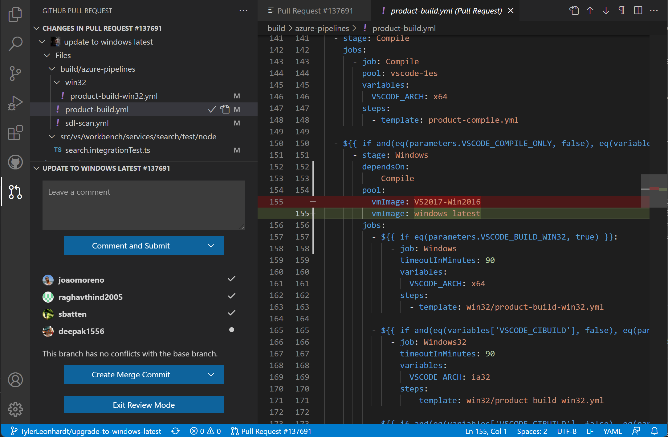 Changes in Pull Request view