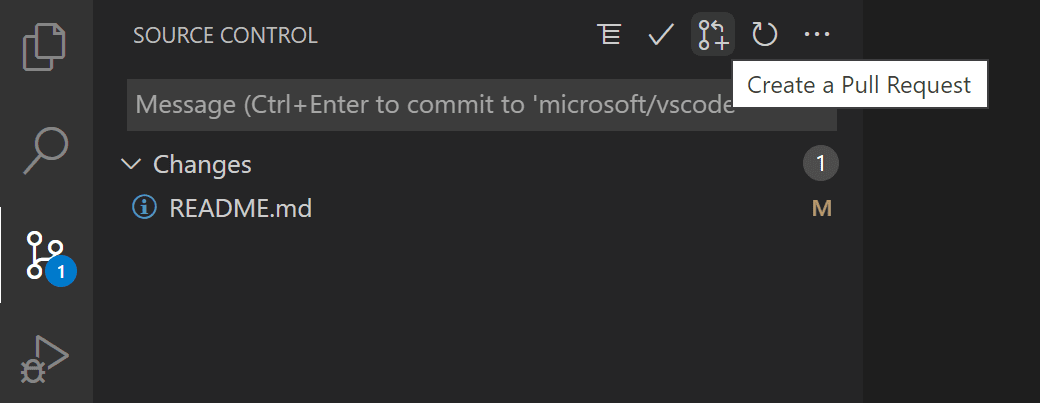 Create a Pull Request button in the Source Control view
