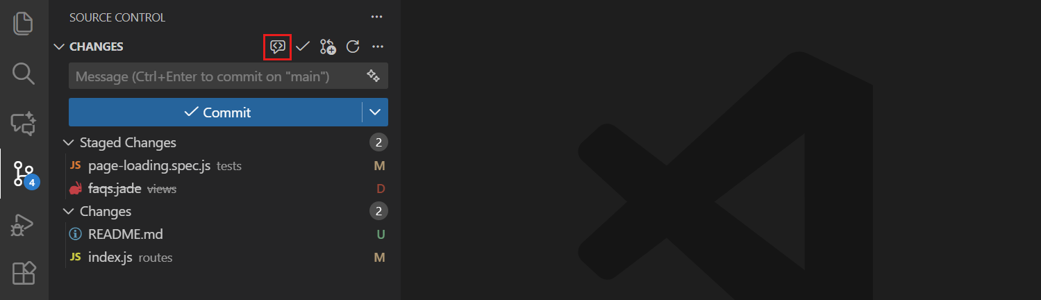 Screenshot of the Code Review button in the Source Control view.