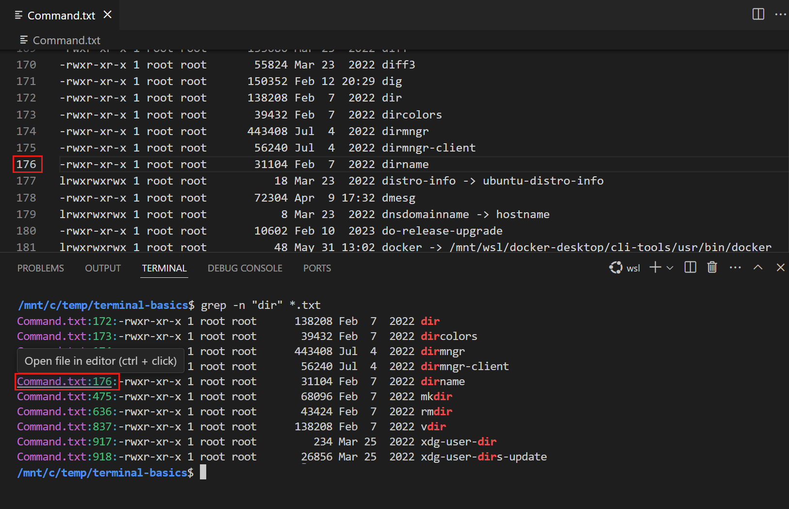 Navigate to a specific line in a file