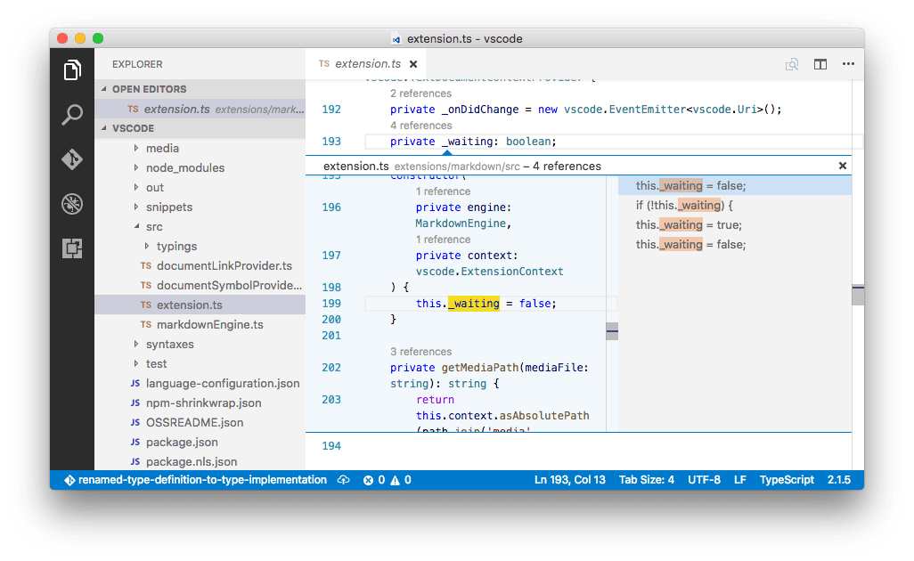 TypeScript references CodeLens peek