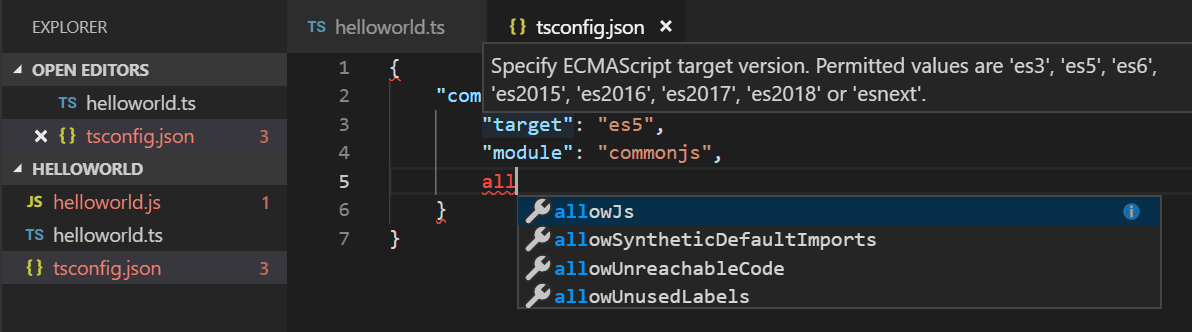 tsconfig.json IntelliSense