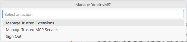 Screenshot of the Manage Accounts menu.