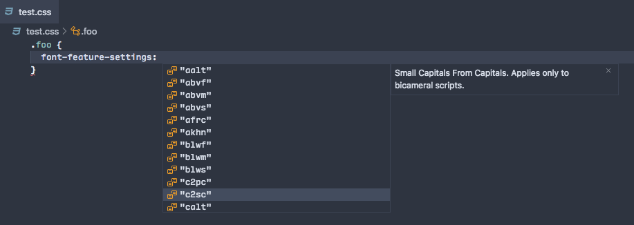 CSS property value completion documentation