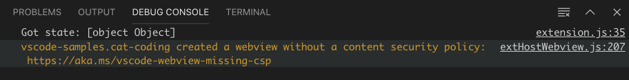 Debug warning for a webview that lacks a CSP