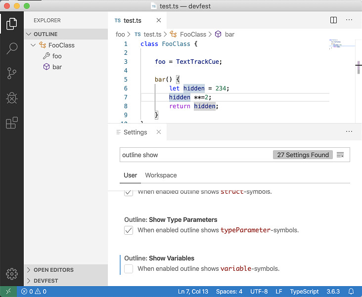 Filtered Outline view