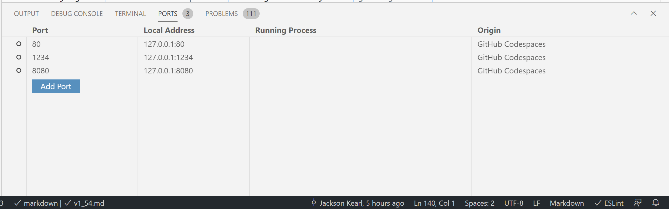 Table widget view of remote Ports