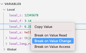 Data breakpoints break on access types