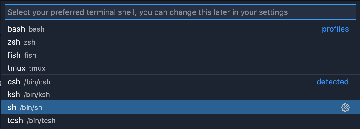 The Select Default Profile command shows all configured and detected profiles