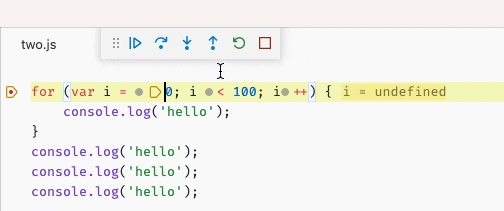 An code execution is stopped and a column indicator is rendered in the middle of a line