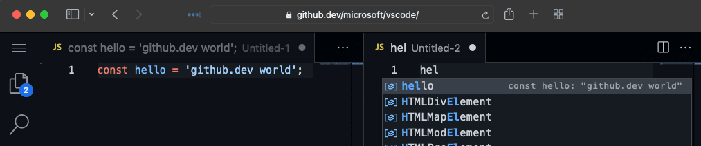 Cross file JavaScript IntelliSense on github.dev