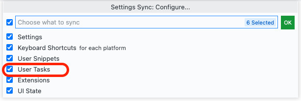 Settings Sync User Tasks