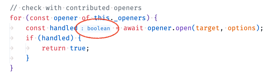 TypeScript inferred variable type  shown as inlay hint