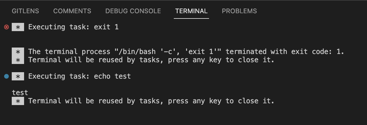 A task fails and an error decoration is added. A task succeeds and a success decoration is added