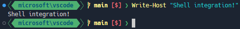 When shell integration is enabled, blue, red and grey circles appear next to commands run in the terminal