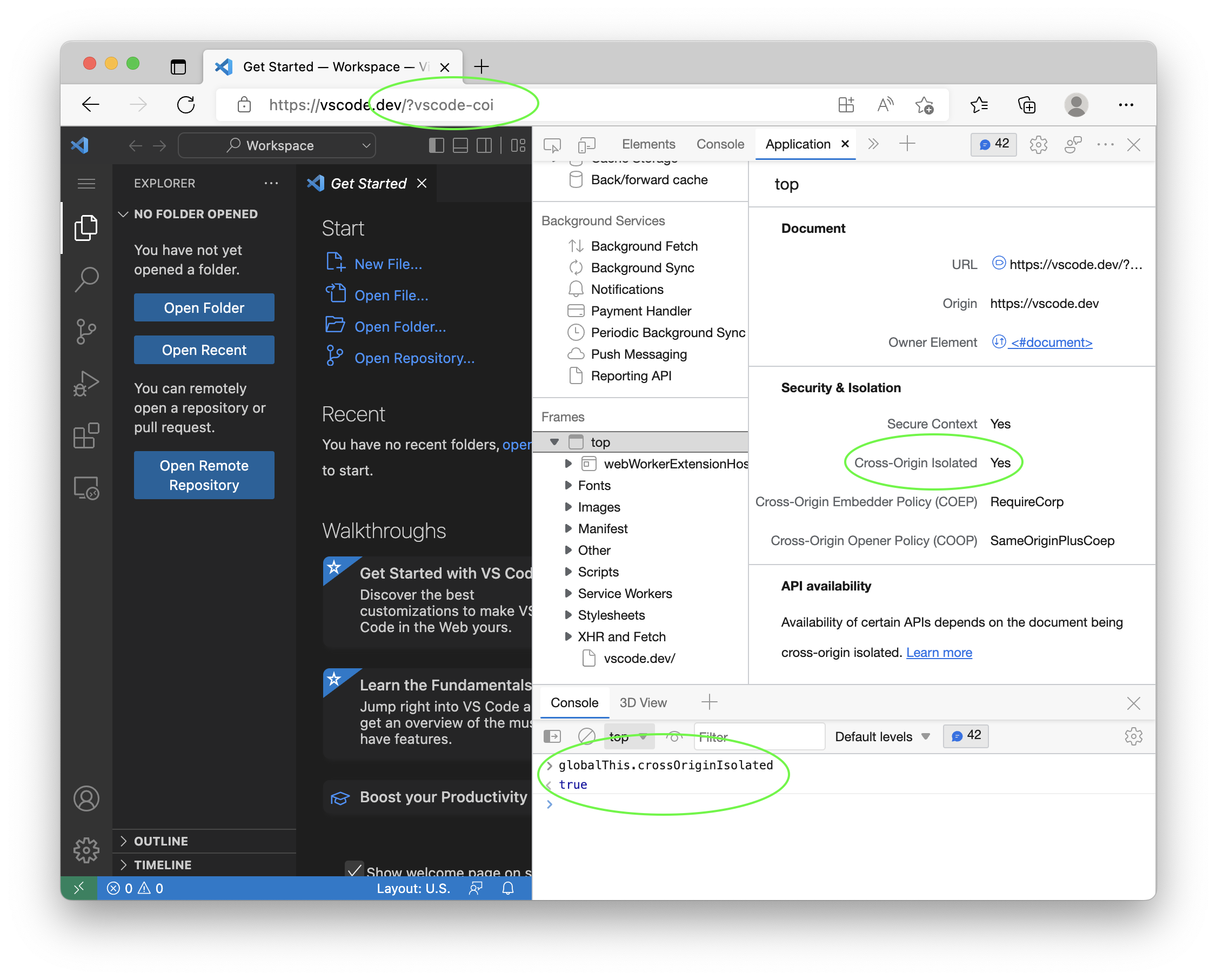 Cross Origin Isolation enabled for web