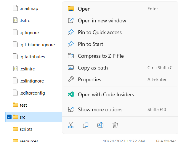 Windows 11 folder context menu