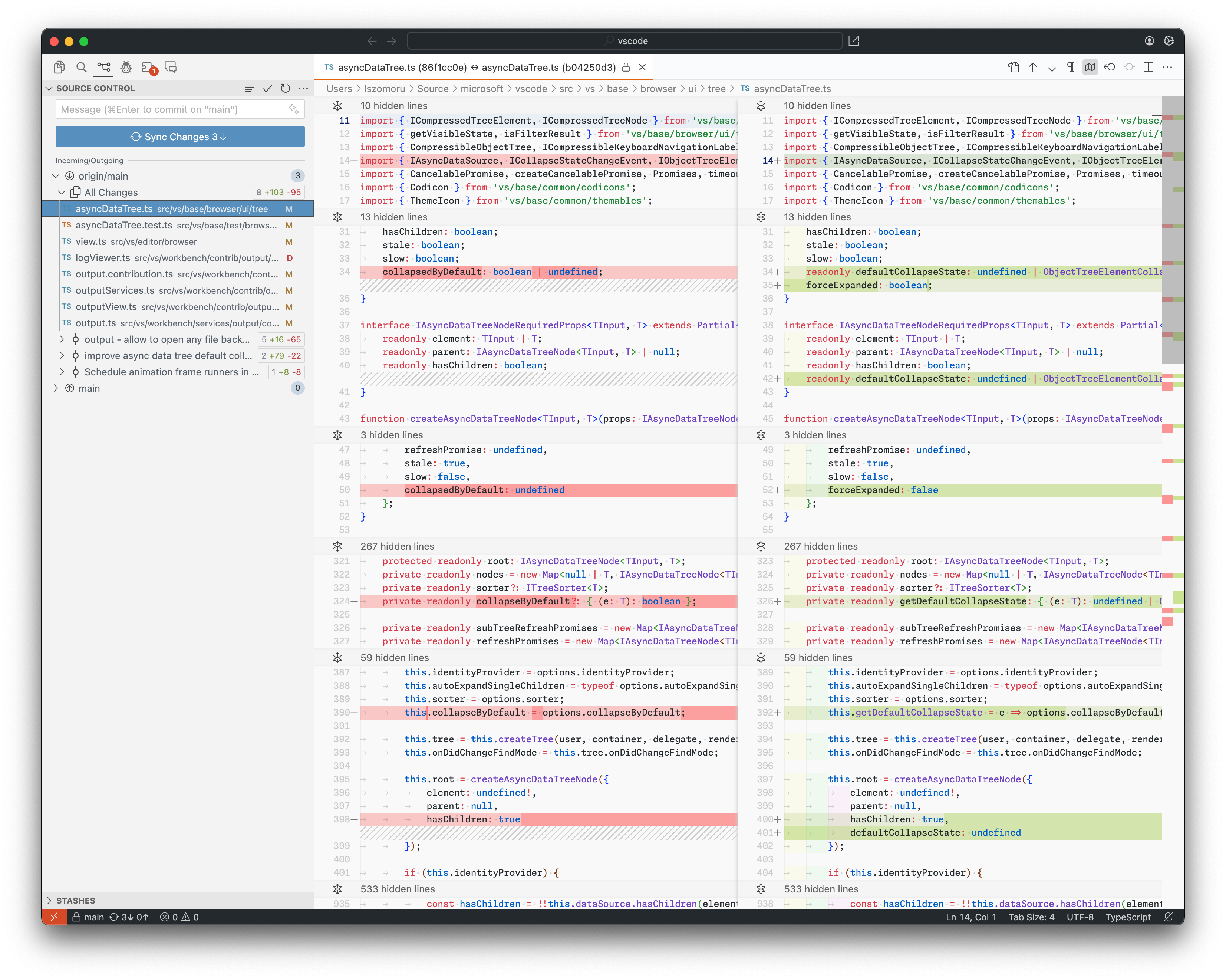 Incoming/Outgoing changes in the Source Control view