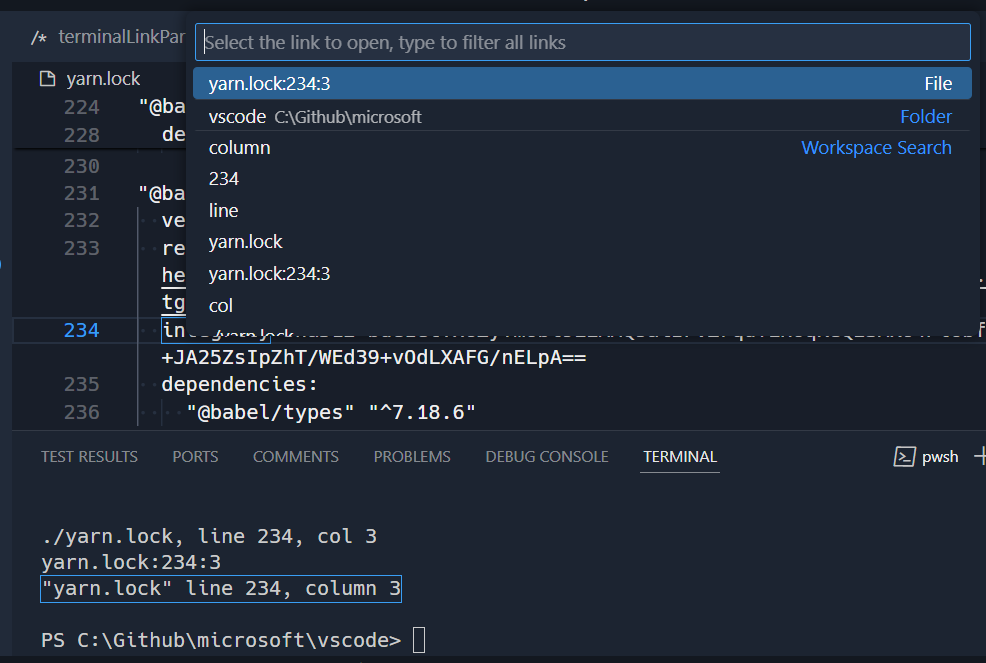 When 3 yarn.lock links are printed with the same line and column numbers, they will all be merged into a single detected link